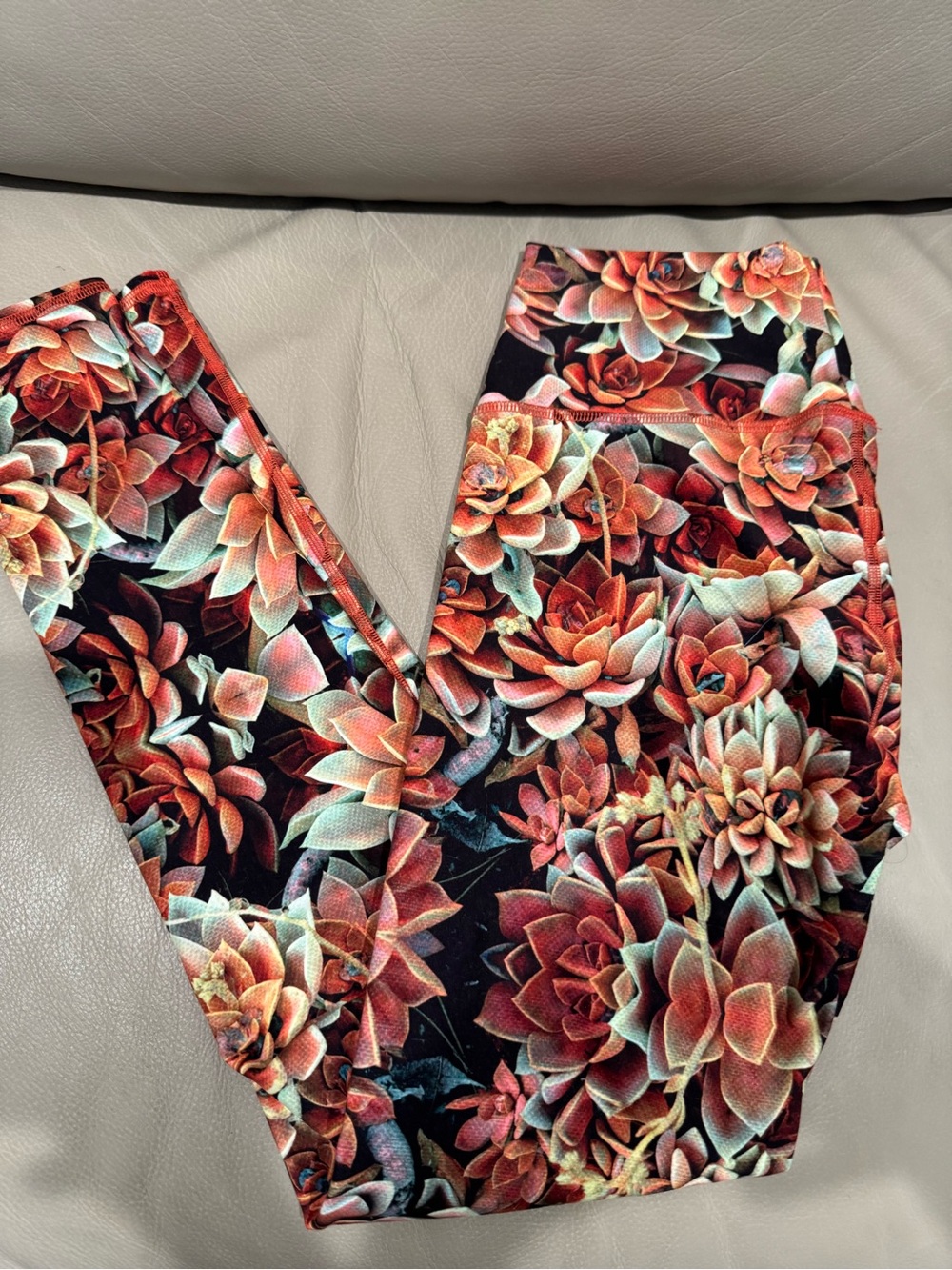 Niyama Sol Floral Succulent Print Leggings in Black and Coral